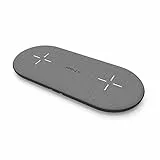 PNY Caricatore Wireless 2 in 1, fino a 20W, Certificato Qi, Carica fino a 2 dispositivi contemporaneamente, per tutti gli smartphone abilitati Qi, Finitura in Tessuto grigio Premium