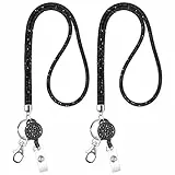 Jinlaili 2PCS Cordino da Collo in Cristallo con Porta Badge Retrattile e Portachiavi Collo, Bling Strass Cordino Porta Badge da Collo per Carte di identità, Chiavi, Impiegati, Carta dello Studente