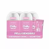 Chilly Detergente Intimo Delicato, Detergente per l'Igiene Intima con Molecola Antiodore, Formula Delicata e Lenitiva, PH 5, Confezione da 4 Flaconi da 300 ml - Esclusiva Amazon