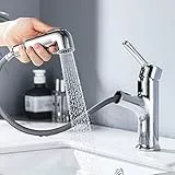 ONECE Rubinetto Bagno Lavabo con Doccetta Estraibile a 2 Modalità, Rubinetto Bagno in Ottone, Miscelatore Monocomando Lavabo Estraibile, Rubinetti Lavabo per con Doccetta, Aeratore Rimovibile