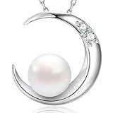 Mega Creative Jewelry Collana Luna Perla da Donna Ciondolo Gioielli in Argento 925 con Cristalli Idee Regalo Donna Originale per Lei Mamma Moglie Fidanzata Compleanno Anniversario