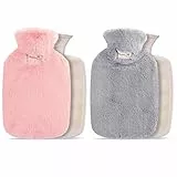 FINEVERNEK 2 Pezzi Borsa Acqua Calda Peluche,Borsa dell'acqua Calda con Coperchio,Borse di acqua calda 1L, per Riscaldare Mani, Piedi e Addome, Alleviare il Dolore