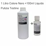 Ricarica Cartucce Inchiostro Colore NERO 1000ml, 1 Litro universale Compatibile per Brother, Canon, Epson, HP, LEXMARK, XEROX, DELL, In Omaggio 100ml Liquido Pulizia Testine