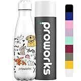 PROWORKS Borraccia in Acciaio Inossidabile, Borraccia Termica in Metallo con Isolamento Sottovuoto, Bevande Calde 12 Ore e Fredde 24 Ore, Borraccia 1L all White per Sport e Palestra - Festa per Cani