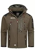 Geographical Norway Techno Men - Giacca Cappuccio Softshell Impermeabile Uomo - Giacca Vento Tattica Da Esterno - Escursionismo Sci Autunno Inverno Primavera (Khaki/Nero S)