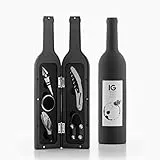 InnovaGoods, Cofanetto di Accessori per Vino a Forma di Bottiglia, Acciaio Inox, Nero, 7 x 7 x 33 cm