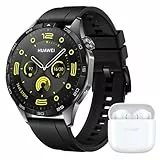 HUAWEI WATCH GT 4 46mm Smartwatch, Batteria fino a 2 settimane, Android e iOS, Analisi calorie, Monitoraggio avanzato della salute 24h, SpO2, GPS, 100+ sport, Versione italiana,Black+Freebuds SE 2
