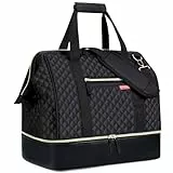 Lekespring Borsone da Viaggio Donna a Doppio Strato 35L | Borsa da Viaggio con Scomparto per Scarpe - Design a Grande Apertura - Borsa da Viaggio Bagaglio a Mano per Aereo - Trapuntato Nero