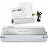 FoodSaver VS0100X Macchina Sottovuoto per Alimenti, Aspirazione + Sigillatura Automatica o solo Sigillatura, Tubo con Adattatore Salva Freschezza, Incluso 1 Rotolo 28cmx2,43 mt e 4 Sacchetti, Bianco