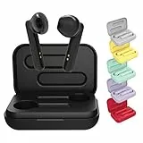 BlueElement Pop, auricolari Bluetooth 5.0 TWS, senza fili, suono stereo 3D HD, autonomia 6H, custodia di ricarica LED, facile da collegare, microfono integrato, leggeri per iPhone/Android (nero), S