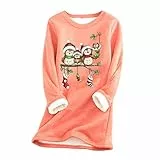 HUyydza Camicetta Natalizia con Stampa Collo Lungo Camicetta da Donna in Cotone con Maniche Lunghe in Velluto Camicia Elegante Manica Corta
