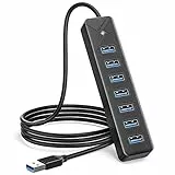 GiGimundo Hub USB 3.0 a 7 Porte per Laptop (Cavo Nero da 100cm) con Porta di Alimentazione 5V/3A, Splitter con Display LED, Compatibile con MacBook, PS4, Surface Pro, Unità Flash
