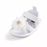 Geagodelia Sandali con Inturini Estivi Con Fiori e Perla per Bambine Scarpine Antiscivolo Morbide Pantofole in Cotone per Neonata (Bianco, 12-18 Mesi)