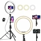 UPhitnis 12' Ring Light, Luce per Selfie, 63' Staffa Triangolare, Luce ad Anello LED da 3 modalità di Illuminazione con 10 luminosità, per Trucco, Fotografia, Youtube e Video Selfie