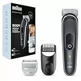 Braun Body Groomer 5, strumento Manscape per uomo con tecnologia SkinShield, pettine sensibile, bagnato e asciutto, 100% impermeabile, spina UK 2 pin, BG5350, grigio/bianco