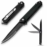 GVDV Coltello Pieghevole Tascabile 7CR 17 Acciaio Inossidabile, Coltello Serramanico da Sopravvivenza con Manico FRN & Chiusura di Sicurezza, con Rompivetro per Campeggio e Caccia per Uomini
