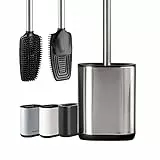Erreke Scopino per WC, in Acciaio Inossidabile, Scopini Silicone Flessibile Più Igienico, Moderno ed Elegante, Spazzolone Bagno, Supporto Scopetino. (Argento)