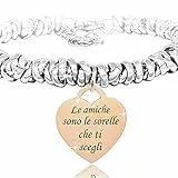 SAGA GIOIELLI® BRACCIALE NODINI INTRECCIATO DONNA FRASI PENSIERI PAROLE EMOZIONALE INCISIONE CUORE (Le amiche sono le sorelle che ti scegli)