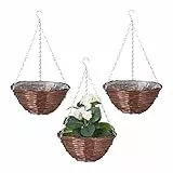 Relaxdays Vasi Sospesi per Piante, Set da 3, Diametro 30 cm, Portavasi con Rivestimento, Fioriere Pensili, Marrone