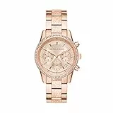 Michael Kors Orologio Ritz da donna, movimento cronografo al quarzo, cassa in acciaio inossidabile oro rosa 37 mm con bracciale in acciaio inossidabile, MK6598