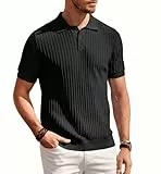 PaulJones Camicia casual da uomo, a righe, a maniche corte, per sport, tempo libero, Nero , M