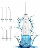 TUREWELL FC1591 Idropulsore Dentale Portatile 6 Ugelli e 3 Modalità, IPX7 Impermeabile, 300ML Irrigatore Dentale per La Casa e I Viaggi (Bianco)