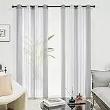 Deconovo - Tende Soggiorno e Camera da Letto Semi-Trasparenti 2 Pezzi, Tenda Finestra Moderne con Occhielli, Modello Bianco+Grigio Scuro, 140x280 CM (Larghezza x Altezza)