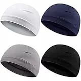 Syhood 4 Pezzi Cappelli da Uomo Cappelli Berretto da Notte in Morbido Cotone Copricapo Multifunzionale con Sottocasco Fodera Elastica per Uomo Donna (Bianco, Grigio, Blu, Nero)
