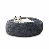 Bedsure Cuccia Gatto Morbida 50x50cm - Cuccia Pelosa per Cani Colore Grigio Scuro, Cuscino Gatto Antistresss con Peluche Lavabile, Lettino Calmante per Gatti