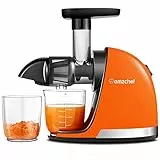AMZCHEF Estrattore Frutta e Verdura - Estrattore Di Succo A Freddo - Masticazione Delicata Non C'è Bisogno Di Filtrare - Estrattore Di Succo Senza BPA con Due Tazze e Pennello - Arancione