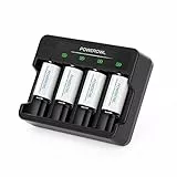 POWEROWL Batterie Ricaricabili C con Caricabatteria a 4 Alloggiamenti, Ricarica Rapida USB, per Batterie Ricaricabili AA AAA C D Ni-MH Ni-CD -4 conteggi