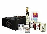 RE REGALO Collezione Dispensa Italiana A Tutto Barbecue, Cesto 7 Pezzi, Salse per Grigliata di Carne o di Pesce, Sale, Olio Extra Vergine di Oliva, Box BBQ Party