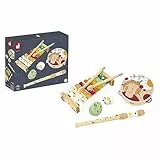 Janod - Set Musicale 5 Strumenti in Legno Sunshine - Strumento Musicale per Bambini - Gioco di Imitazione e Stimolazione Musicale - Vernice ad Acqua - Dai 18 Mesi, J07615
