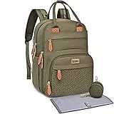 WELAVILA Zaino Fasciatoio, Grande Borsa Porta Pannolini con Materassino Fasciatoio, Cinghie per Passeggini, Tasche Isolanti Bottiglia, Zaino per il Cambio Unisex per mamme e papà (Verde Militare)