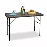 Relaxdays Esterno Tavolo da Campeggio Pieghevole Bastian, Rettangolare 74x121,5x61,5, Tavolino da Outdoor, Look Rattan, Marrone