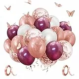 Unisun Set di palloncini decorativi per feste in oro rosa e rosso, palloncini bianchi con farfalle traforate per compleanni, matrimoni, baby shower, festival, feste di fidanzamento