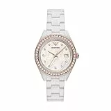 Emporio Armani Orologio da donna a tre sfere con data, ceramica color bianco, AR70007