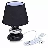 Lampada da Comodino Lina(Nero) Lampada da Tavolo in Ceramica con Paralume in Tessuto, LED Adatto, E14, Lampada da Tavolo in Ceramica 230V, Lampada da Comodino, Lampada da Divano, Lampade
