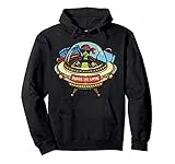 Vintage Alien Tshirt Hippie Van Flower Bus Aliens Peace Sign Felpa con Cappuccio