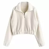 Zaful - Felpa da donna con mezza cerniera, scozzese, bianco, L