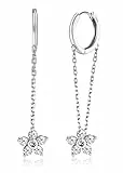 MILACOLATO Orecchini a Cerchio in Argento 925 per Donna Ragazze, Orecchini a Cerchio Pendenti con Catena a Fiori CZ, Orecchini Huggie con Polsino a Elica di Cartilagine Gioielli Argento Oro Rosa Oro