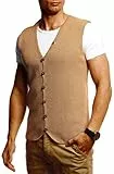 Leif Nelson LN1855 - Gilet da uomo per il tempo libero, business, feste, matrimoni sotto giacca in maglia fine, gilet da uomo, gilet a maglia, maglietta a maniche corte, beige scuro, L