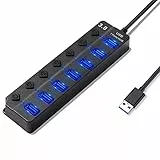 Hoppac Hub USB 3.0, 7 in 1 Porte USB Multiple Per PC, Con 1 USB 3.0 e 6 USB 2.0, Con Interruttore Separato e Indicatore LED,Splitter USB Per PC/Unità Flash,Lunghezza Cavo 1M