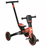 HOMCOM Triciclo per Bambini 18-48Mesi senza Pedali con Manubrio Regolabile e Ruote Chiuse, 101x45x86.5 cm, Rosso
