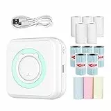 Instant Sticker Printer, Mini Pocket Portable Thermal Printer Sticker Printer Wireless Printing, Memo, Photo, Compatible for iOS/Android Smartphones, With 13 rolls of printing paper. (Blue)
