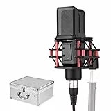 Btuty Microfono a condensatore con filtro pop per montaggio a scossa Cavo XLR a 3 pin Custodia per il trasporto in lega di alluminio per video streaming registrazione trasmissione