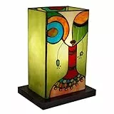 ADM - 'Abat-Jour Donna Etnico Moderna' - Lampada da comodino con paralume in vetro saldato lavorazione Tiffany e supporto in legno - Verde - H29 cm