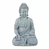 Relaxdays Statua Buddha Seduto 18 cm, per Soggiorno e Bagno, Resistente all’Umidità, In Pietra Artificiale, Grigio