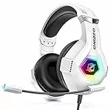 Cuffie Gaming con Microfono Morbido, Suono Surround Chiaro, Cuffie Regolabili Leggere e Comode, Cuffie per PS5 PS4 PC Xbox One/X/S Switch Tablet con Luce RGB