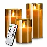 YMing Vetro marrone Candele LED Senza Fiamma Reale, Set di Cera Autentica Candele Decorative in 3 Pezzi(10 cm, 12,5 cm, 15 cm), Decorazione Casa, Ristorante, Ufficio, Ambiente Romantico e Caldo.